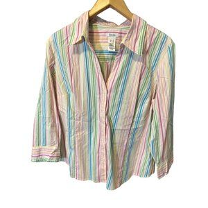 Liz & Co. Women's XL Multi Color 3/4 Sleeve Striped Button Up Shirt